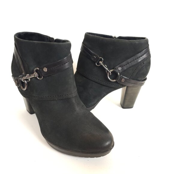 Clarks Indigo Lida Piper Black Leather Suede Ankle Boots Zip Buckle Heel Size 10 - Picture 1 of 11